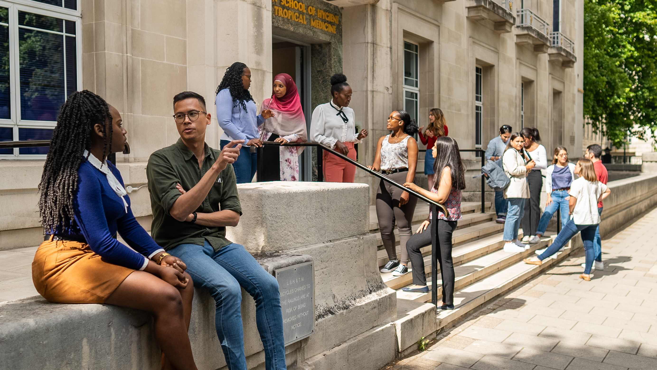 Students outside the LSHTM Keppel street building